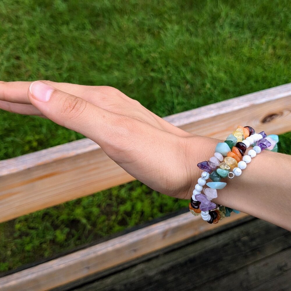 Rainbow Gemstone Layer Memory Wire Bracelet - image 8